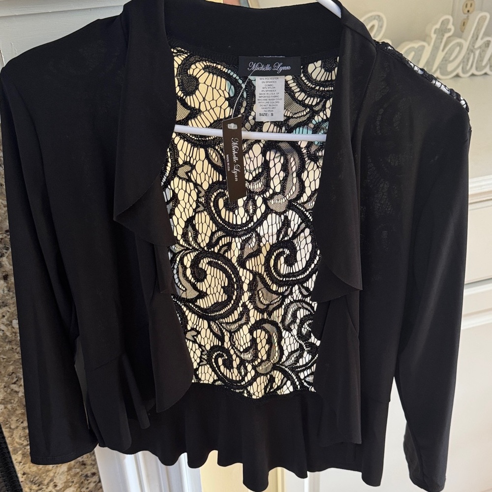 Michelle Lynn Black Lace Overlay Cardigan